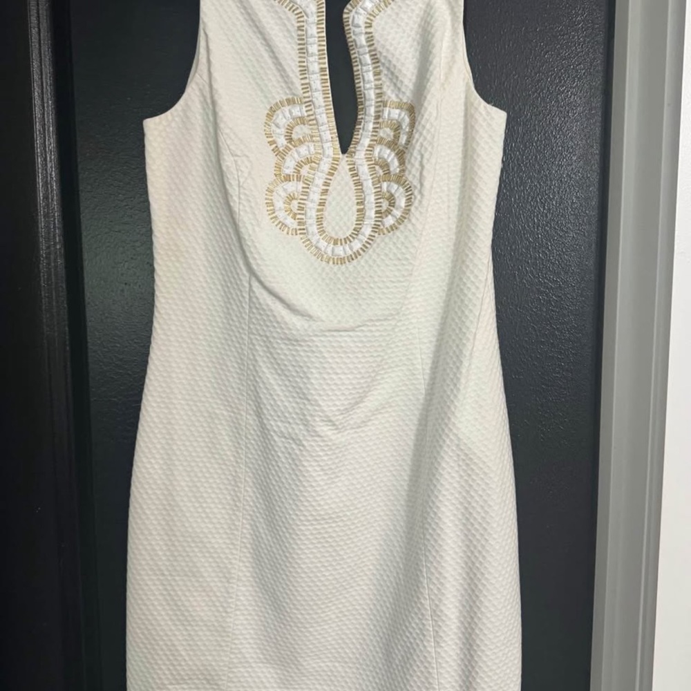Lilly Pulitzer White Mini Dress with Gold Embroidery